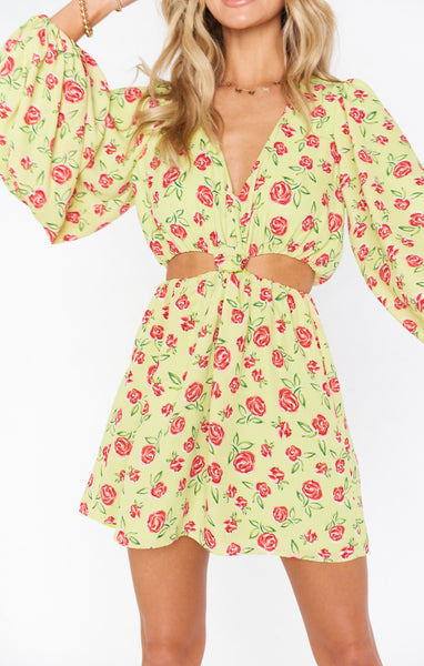 Floral Print Short Draped Cutout Dress