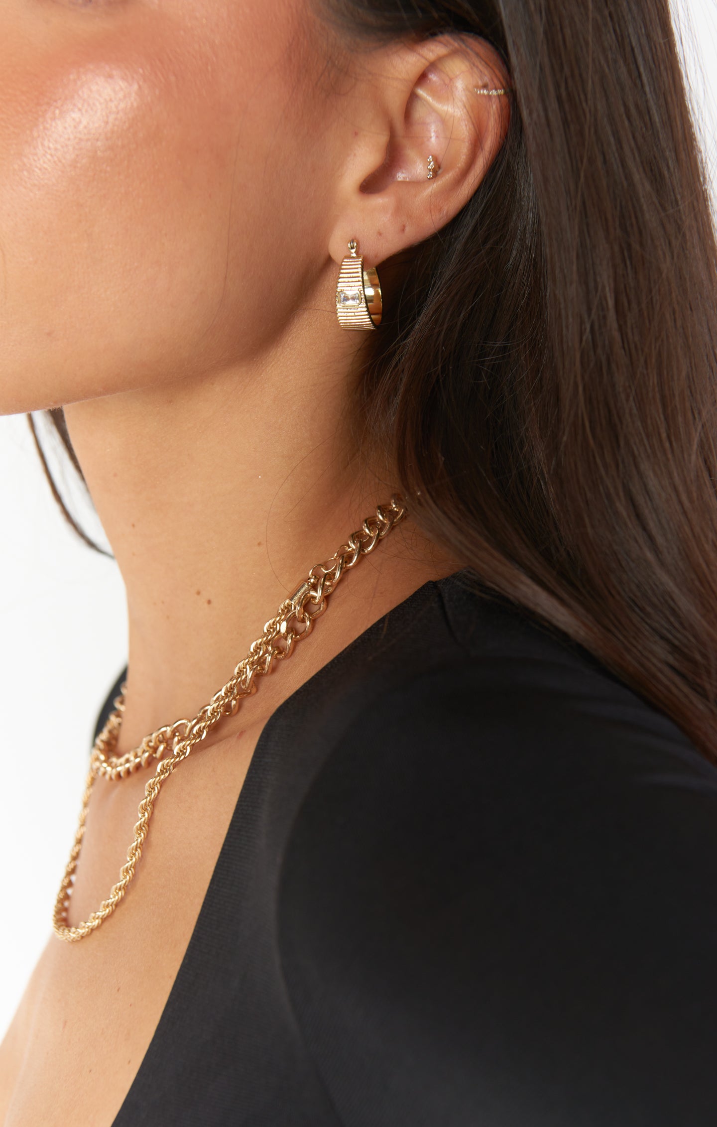 LUV AJ The Francois Ridged Hoop Earrings ~ Gold Plated