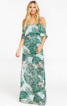 Cold Shoulder Flutter Sleeves Spaghetti Strap Maxi Dress With Ruffles