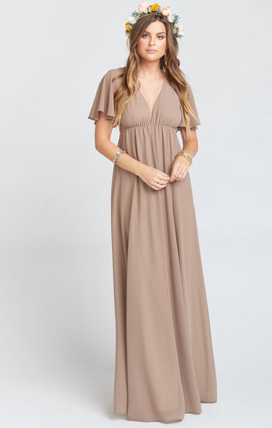 Empire Waistline Flutter Sleeves Chiffon Open-Back Maxi Dress