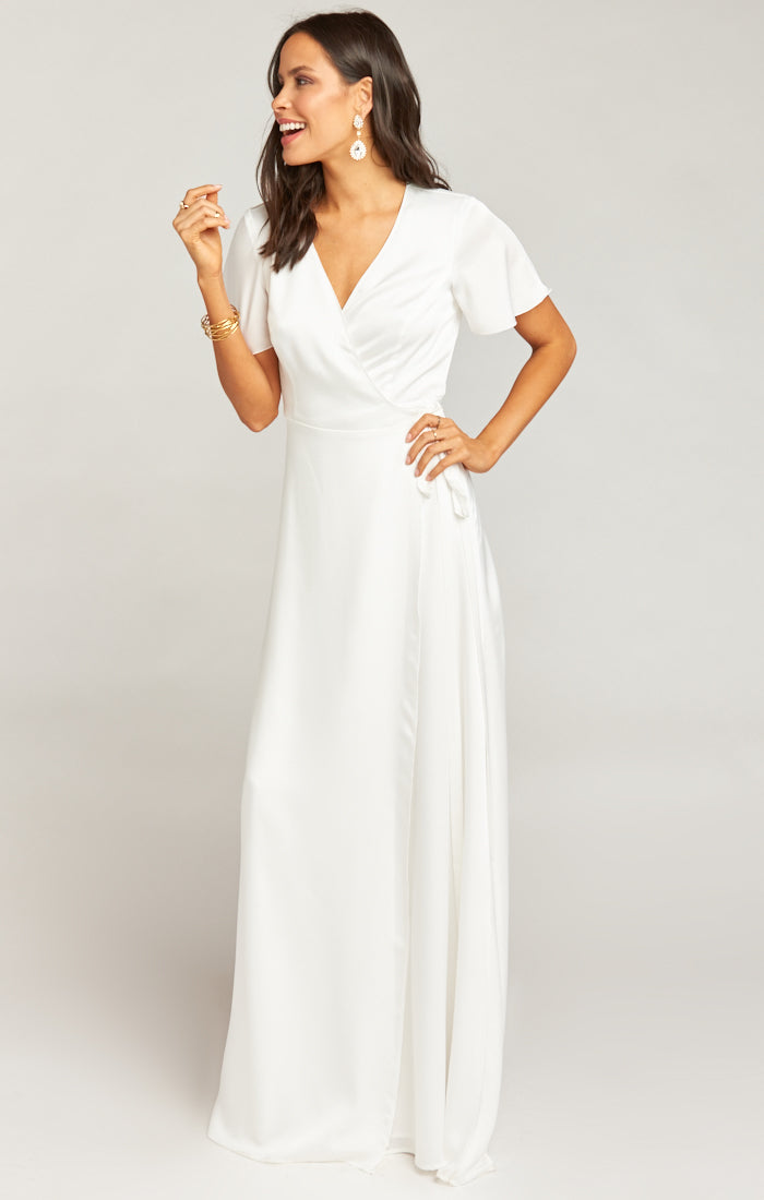 satin white wrap dress