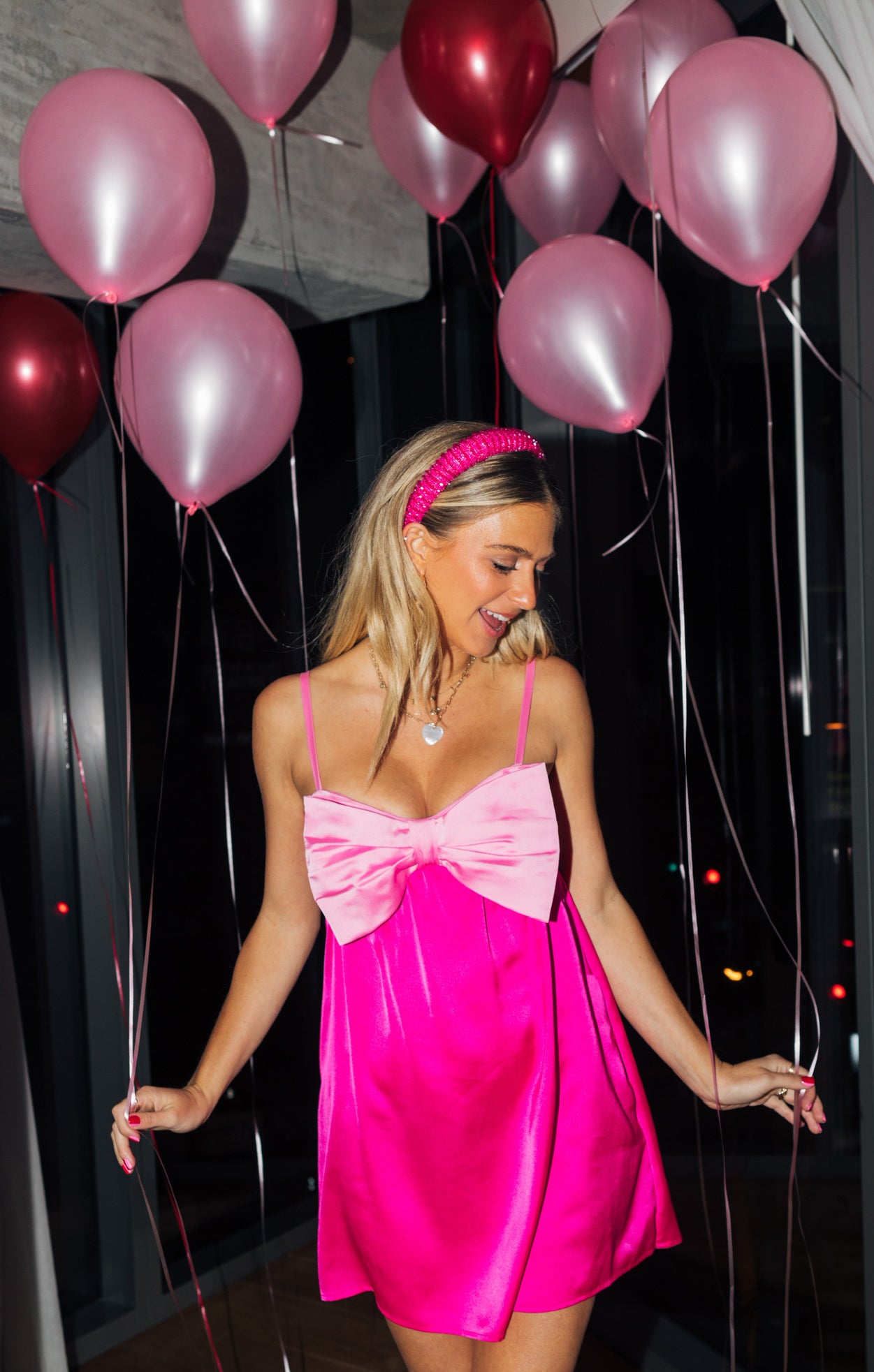 Best Bow Dress ~ Colorblock Pink Luxe Satin