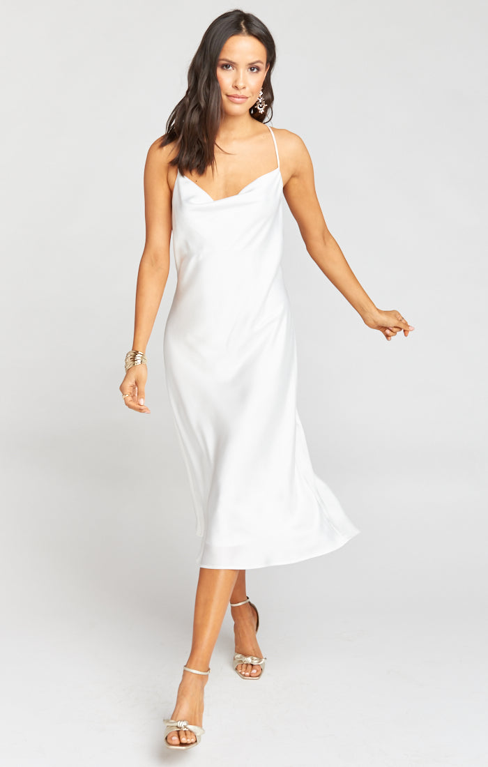 white satin cowl dress