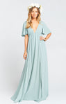 Open-Back Empire Waistline Flutter Sleeves Maxi Dress