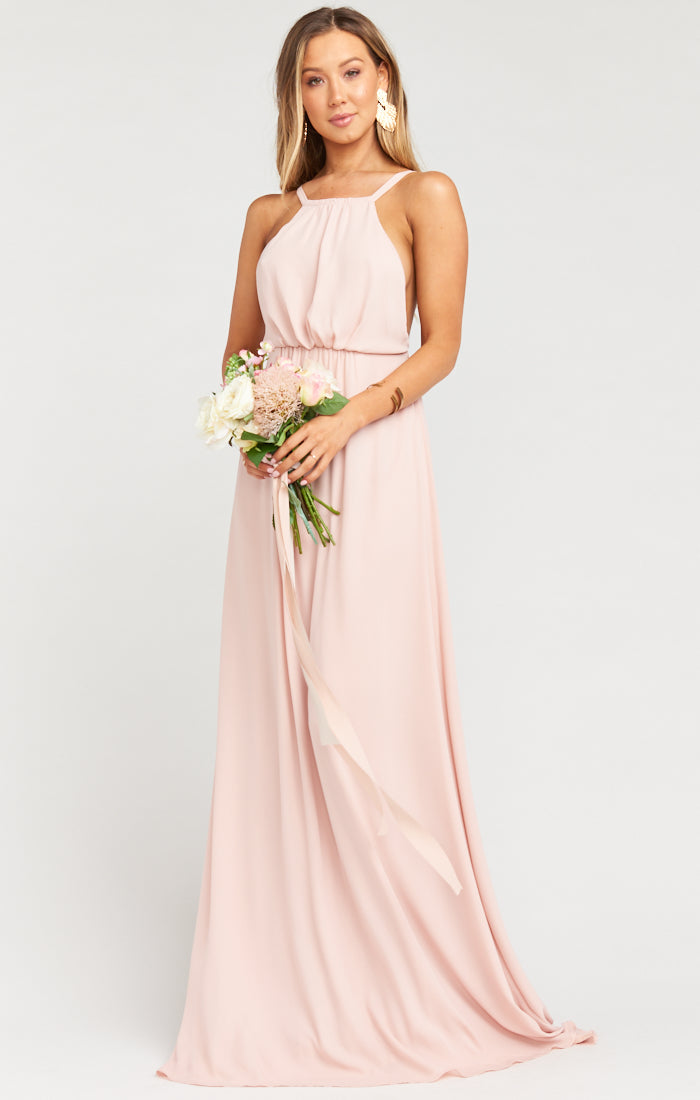 caitlin ruffle maxi dress dusty blush crisp