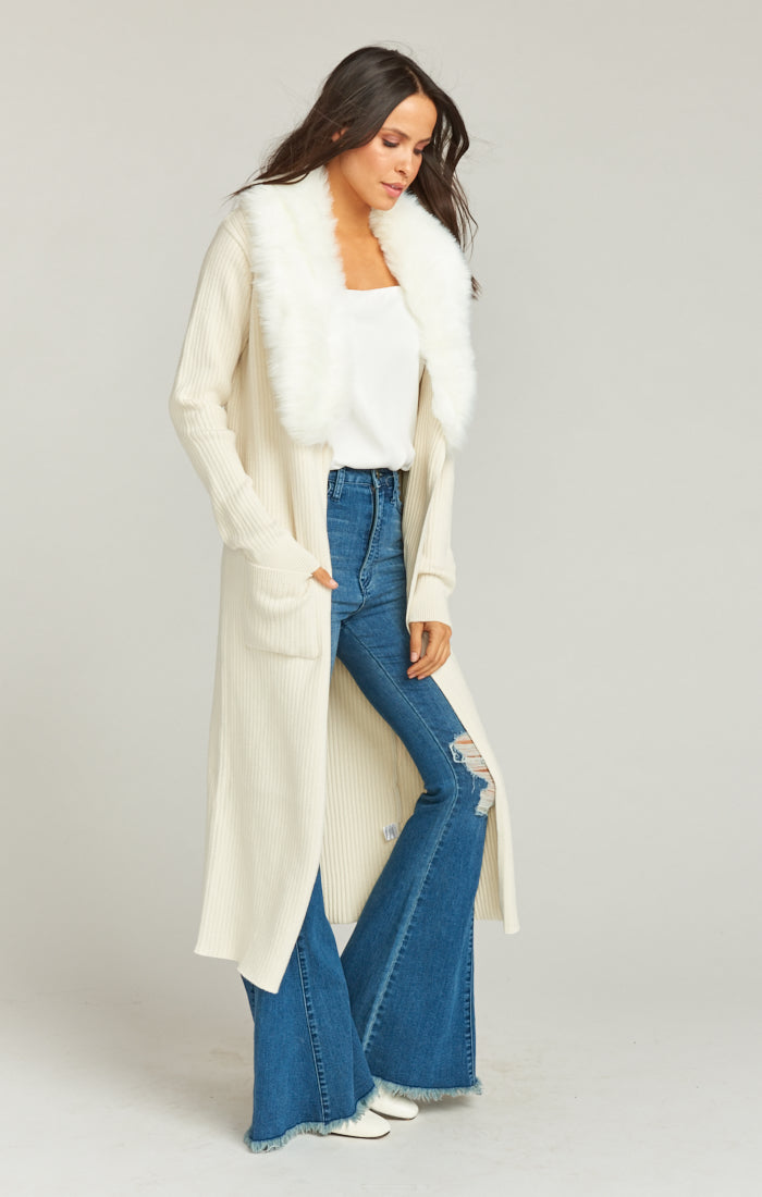 Lombardi Long Cardi ~ Snowy White Knit