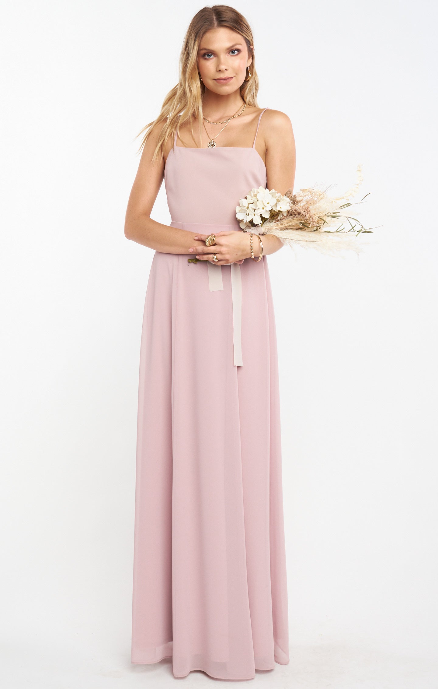 Lauren Tie Maxi Dress ~ Neutral Mauve Chiffon