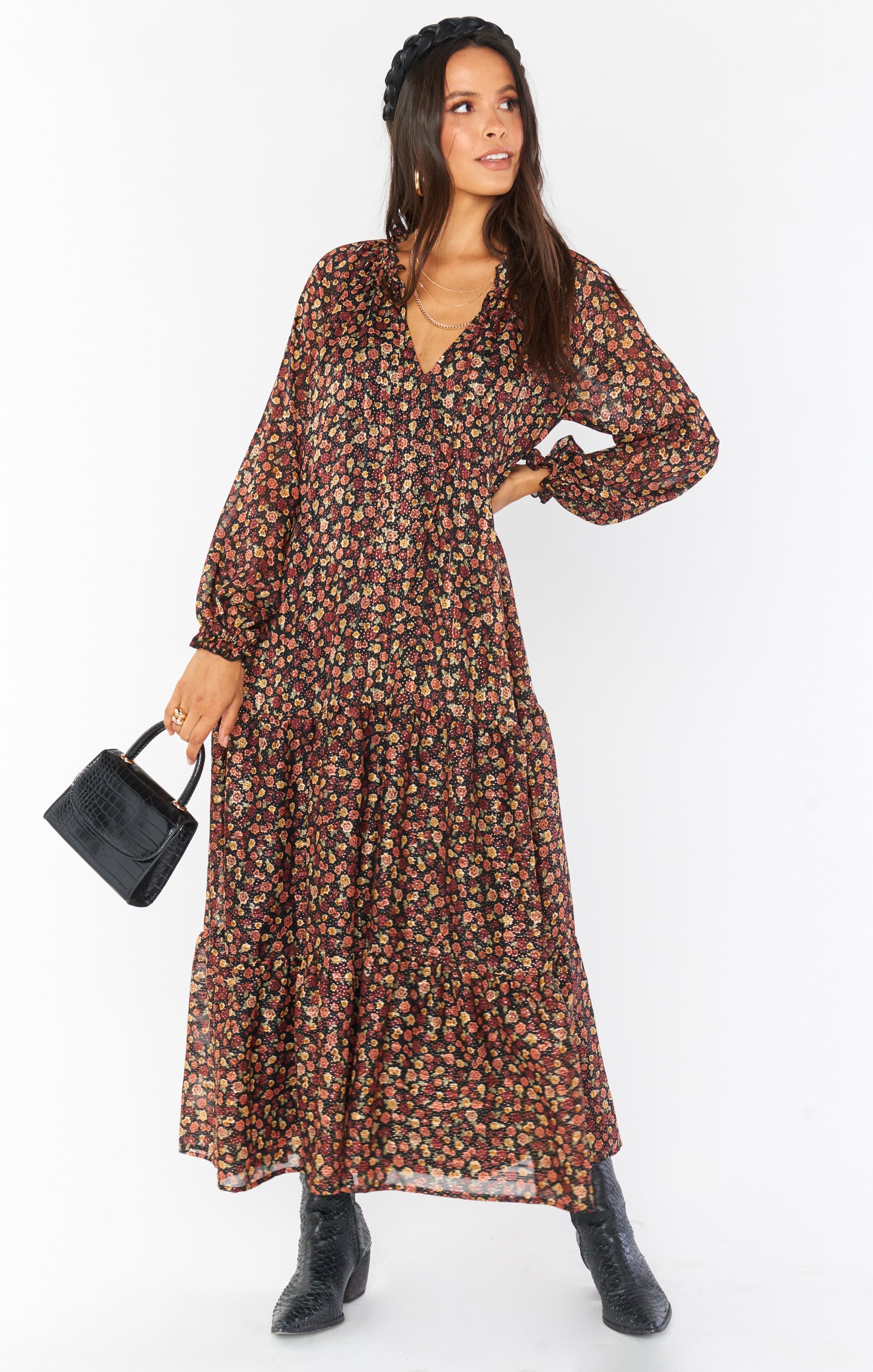 printed birdie maxi dress