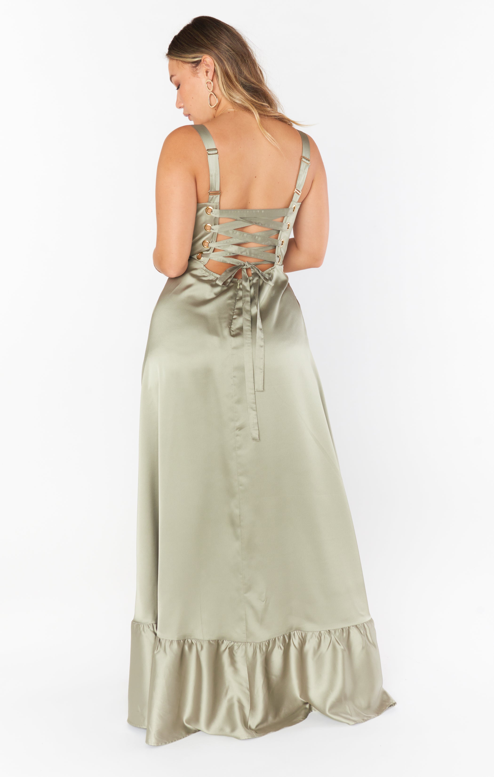 Clarissa Corset Dress ~ Moss Green Luxe Satin