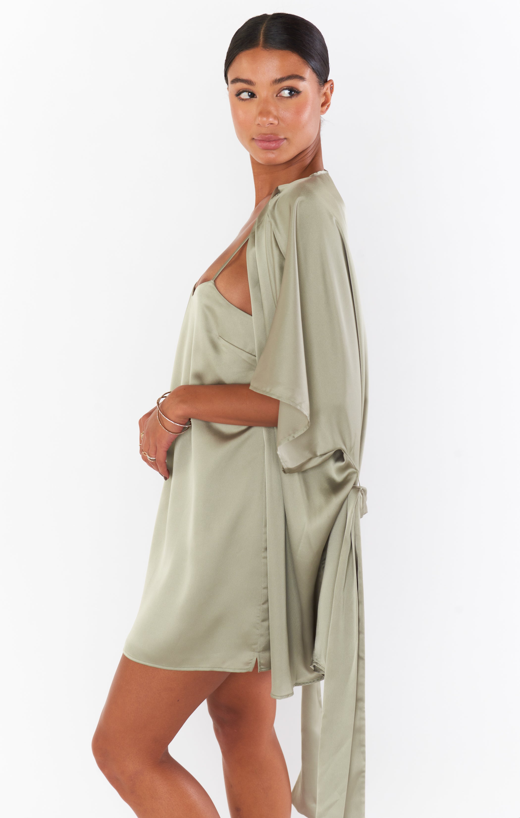 First Look Robe ~ Moss Green Luxe Satin