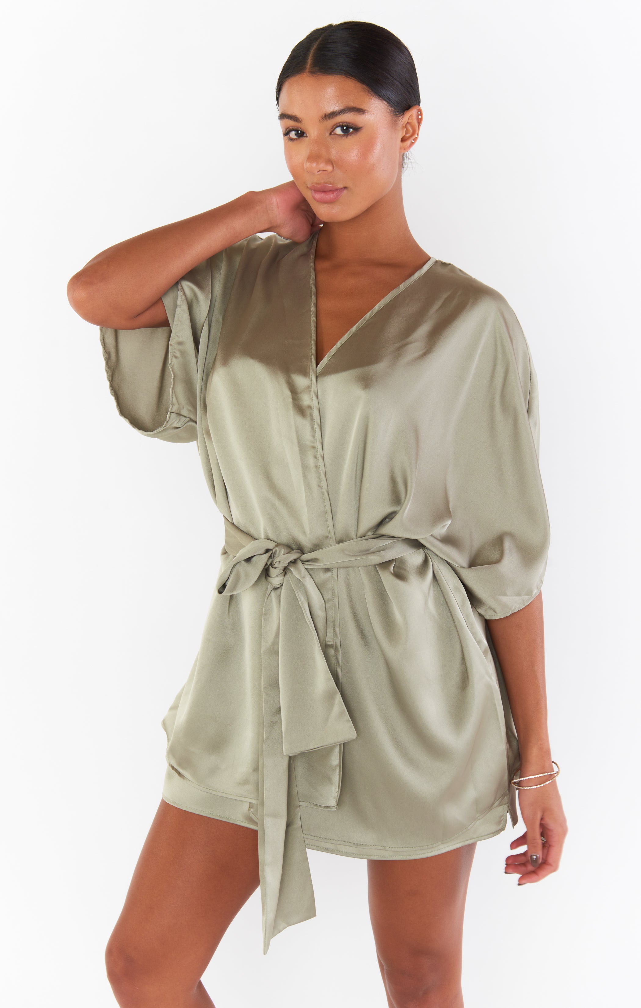 First Look Robe ~ Moss Green Luxe Satin