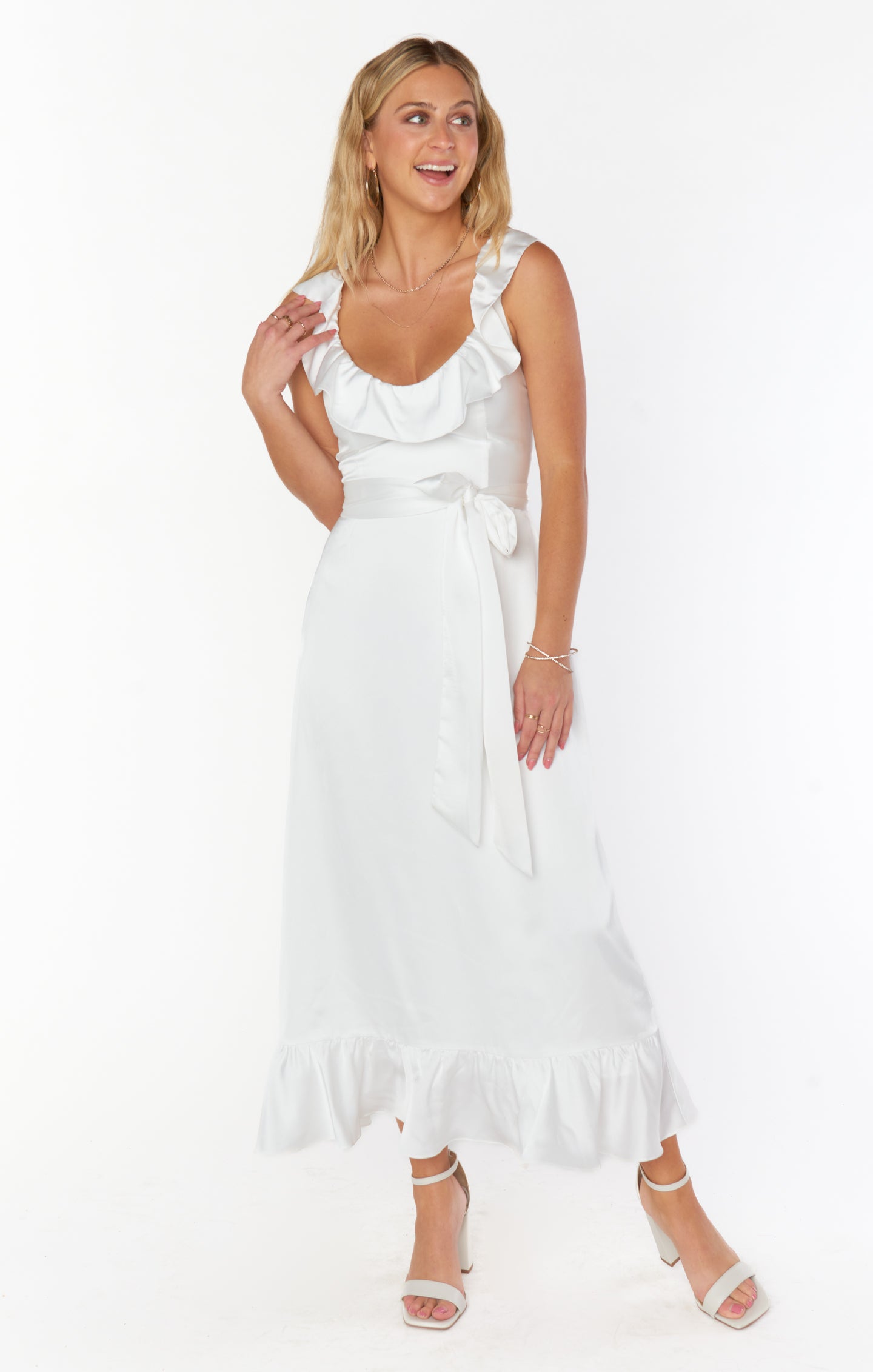 Alexis Midi Dress ~ Ivory Luxe Satin