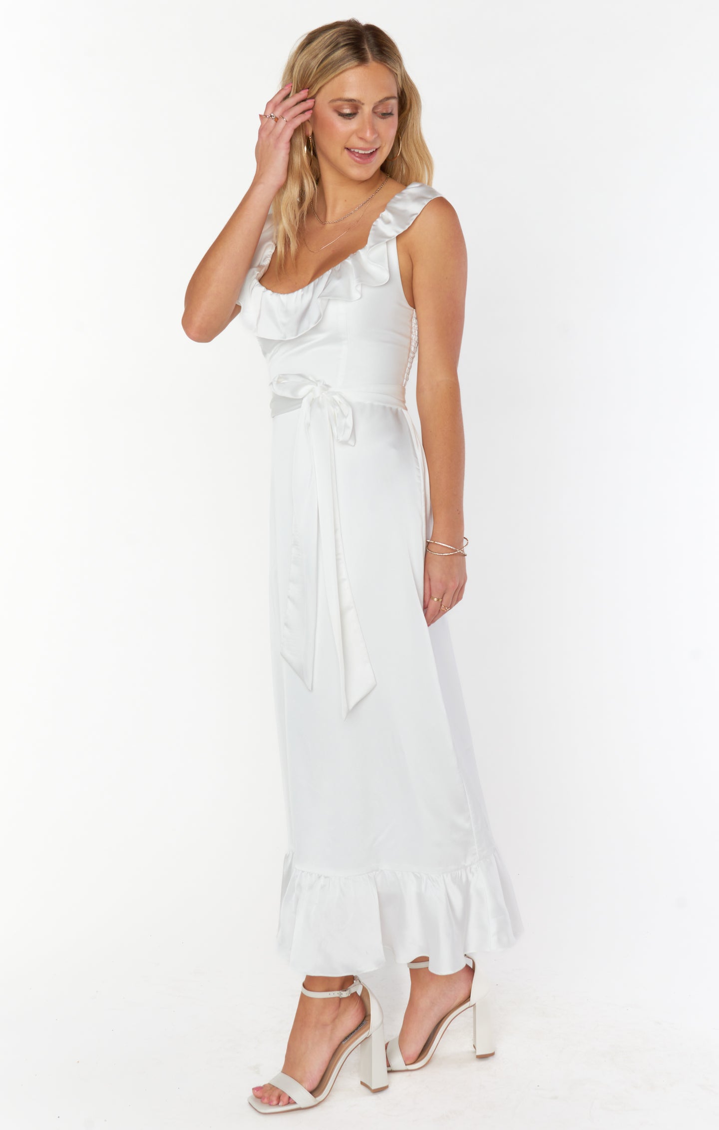 Alexis Midi Dress ~ Ivory Luxe Satin