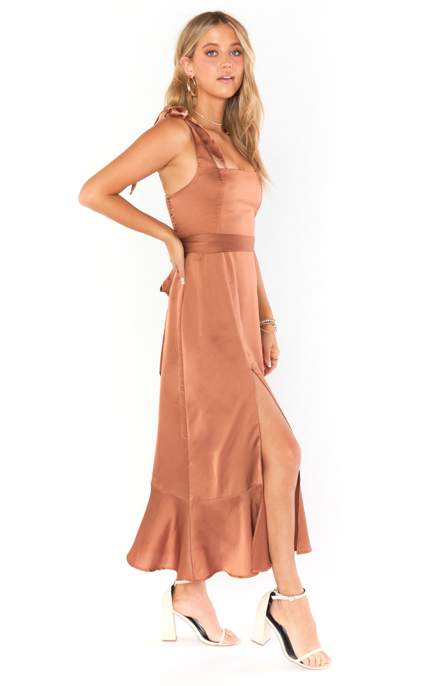 Claire Midi Dress ~ Copper Luxe Satin