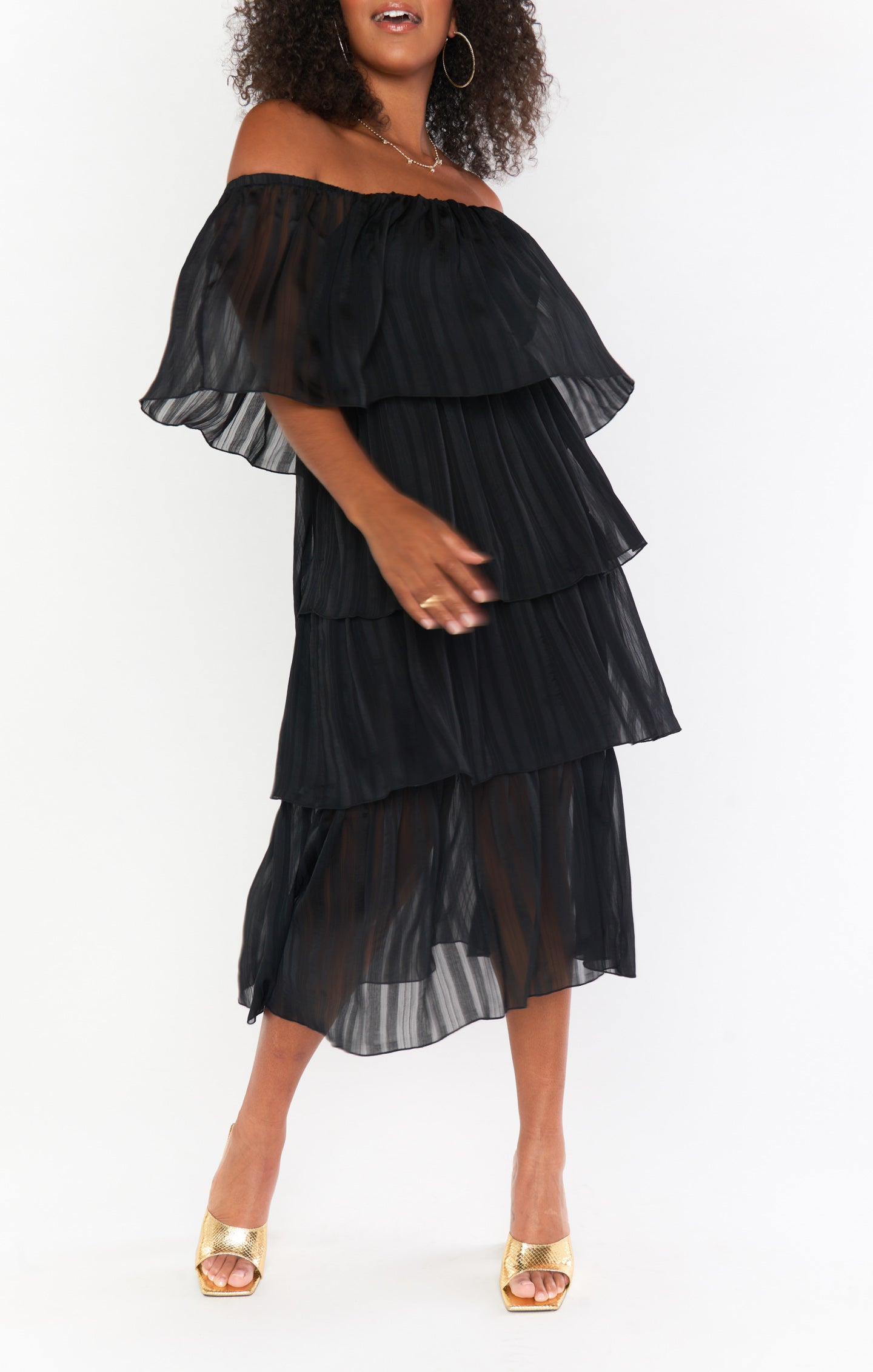 Lana Midi Dress ~ Flutter Stripe Chiffon Black