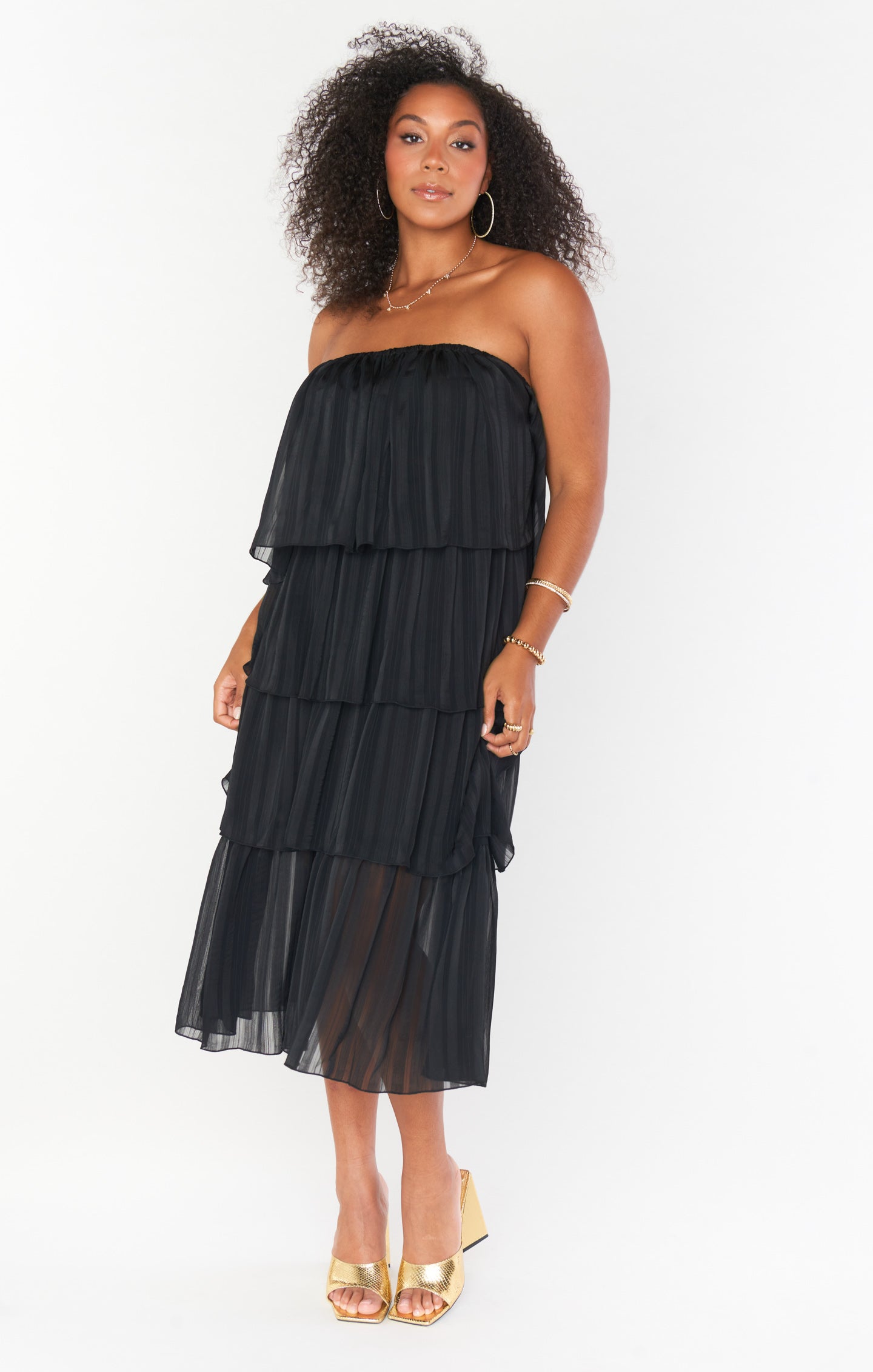 Lana Midi Dress ~ Flutter Stripe Chiffon Black