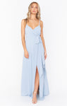 Chiffon Wrap Slit Elasticized Waistline Maxi Dress With a Bow(s)