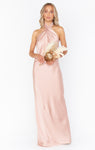 Halter High-Neck Open-Back Draped Wrap Satin Sheath Sheath Dress/Party Dress/Wedding Dress/Maxi Dress