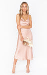 Draped Cowl Neck Satin Dress