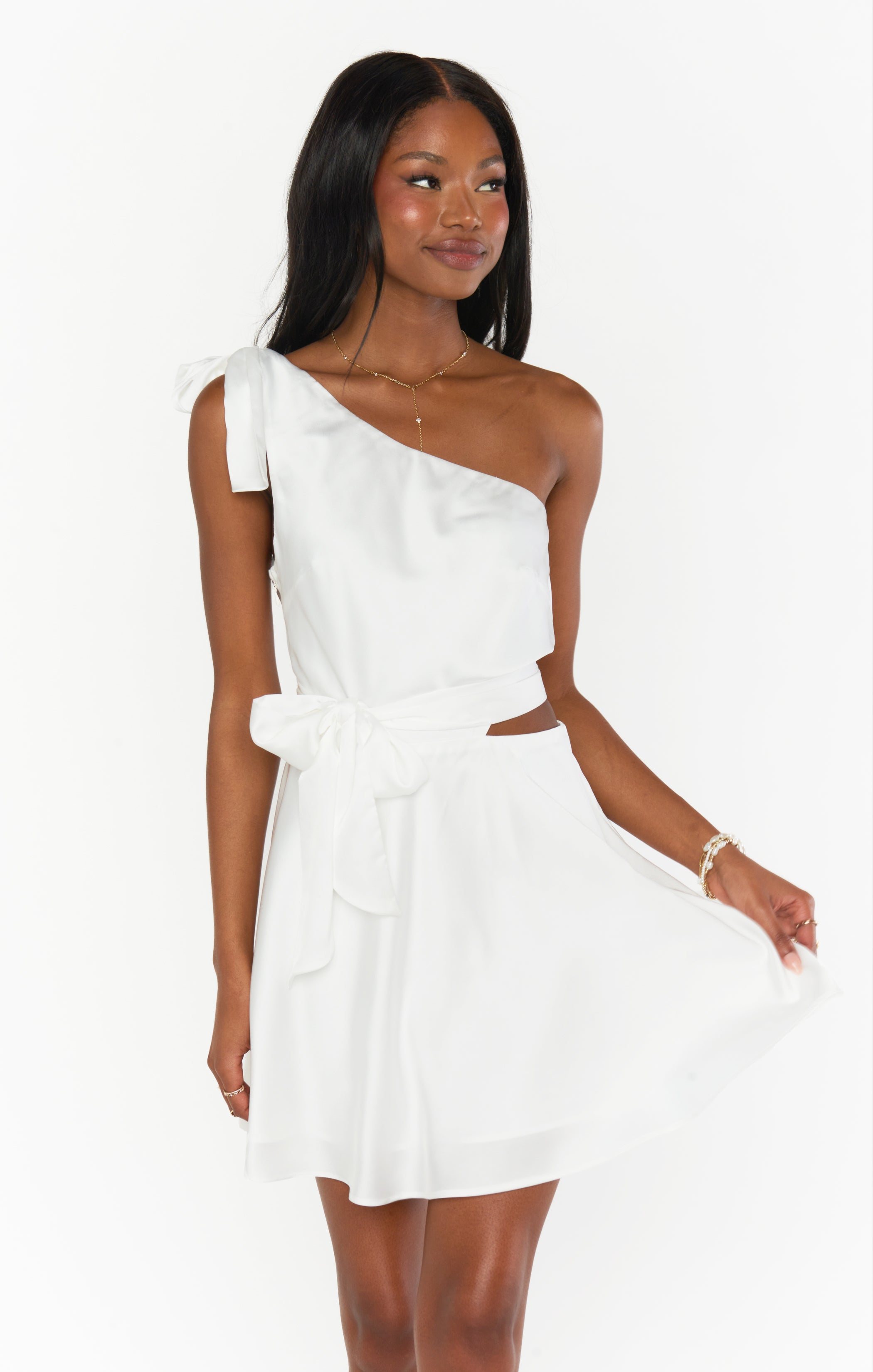 Betsy Bow Mini Dress ~ Ivory Luxe Satin