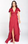 Satin Flutter Sleeves Slit Wrap Maxi Dress