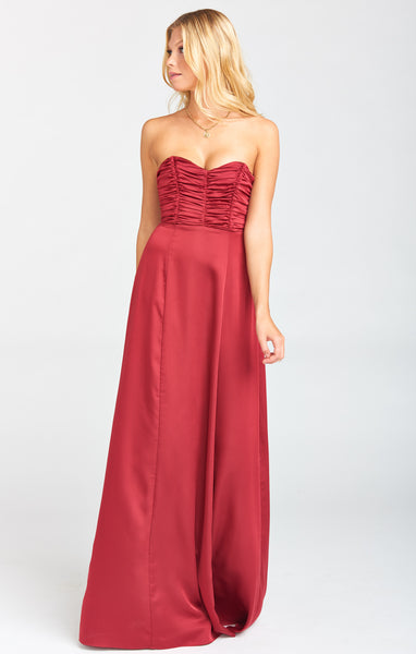 Strapless Tube Flowy Ruched Fitted Satin Dress