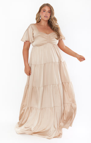 Reese Ruffle Dress ~ Champagne Luxe Satin