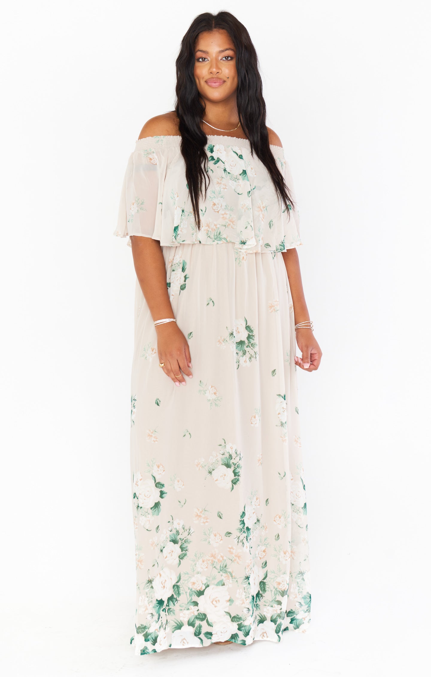 Floral fields- Deep neck floral dress with flouncy sleeves – Label