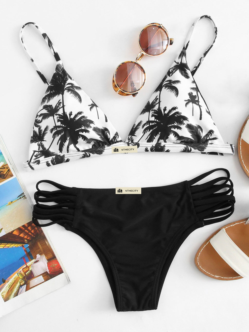 black and white palm tree bathing suit