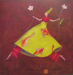 Woman with Flowers by Gaelle Boissonnard - 6 X 6 Inches (Greeting Card)