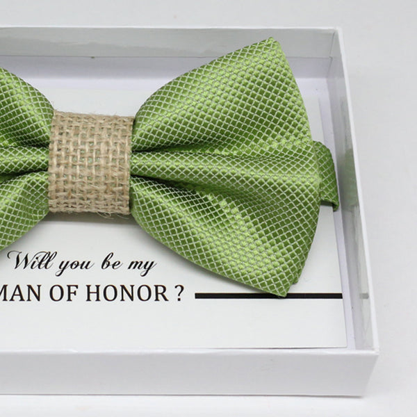 Green Burlap bow tie, Best man request gift, Groomsman bow tie, Man of honor gift, Best man bow tie, best man gift, man of honor request bow