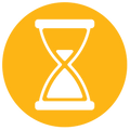 Circular yellow icon with an hourglass representing Senior Specific formulas.