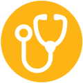 Circular yellow icon with a stethoscope representing clinical and vet-formulated pet care.