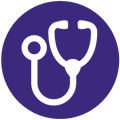 Circular blue icon with a stethoscope representing clinical and vet-formulated pet care.
