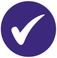 Circular blue icon with a check mark representing complete care for pet's skin and coat.