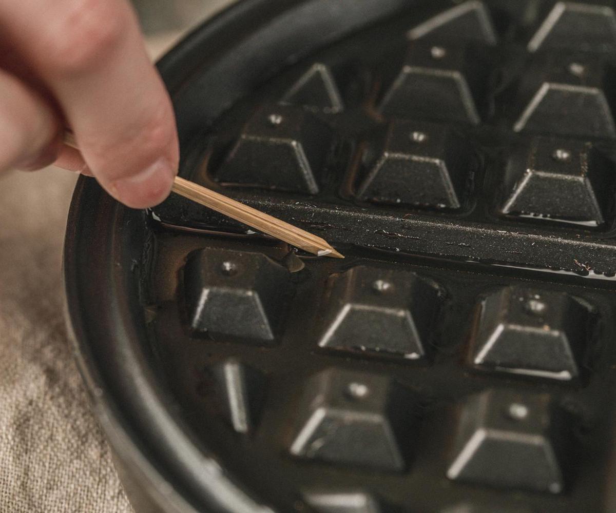 Cleaning your waffle iron tip: take a toothpick to the nook and crannies.