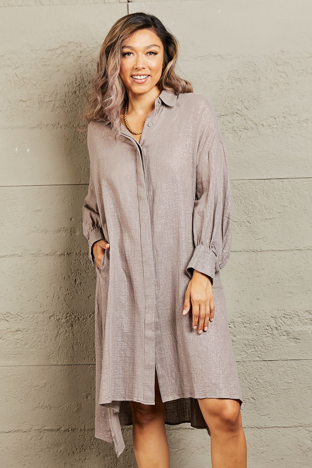 ODESSA BUTTON SHIRT DRESS (MOCHA)