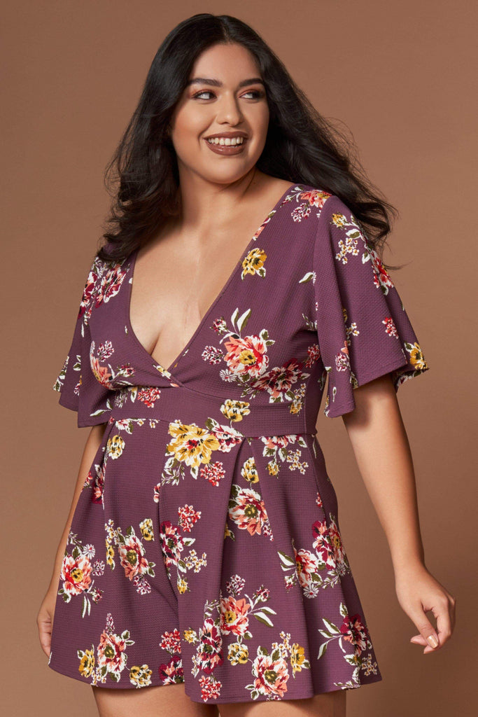 Ariel Mauve Purple Floral Print Romper - Trendy Rompers