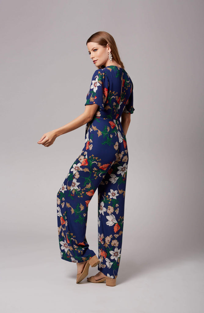 blue flowery jumpsuit