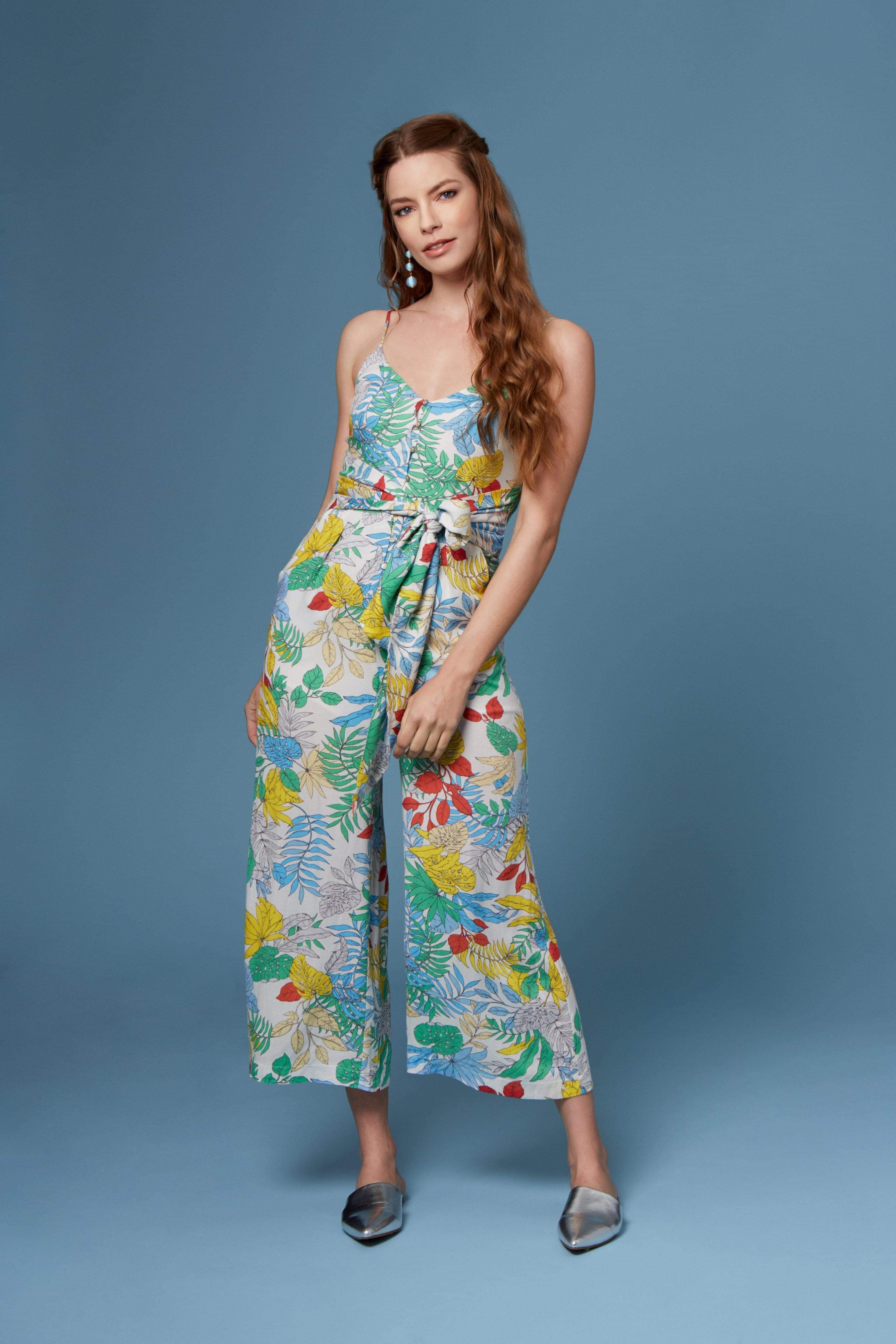Balloon Sleeve Tropical Floral Satin Wrap Jumpsuit | NY&Co