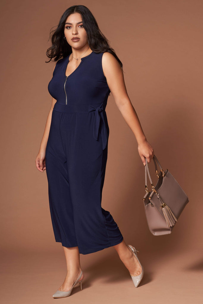 Plus Size Navy Blue Wide-Legged Jumpsuit | Fashion Rompers, Jumpsuits ...