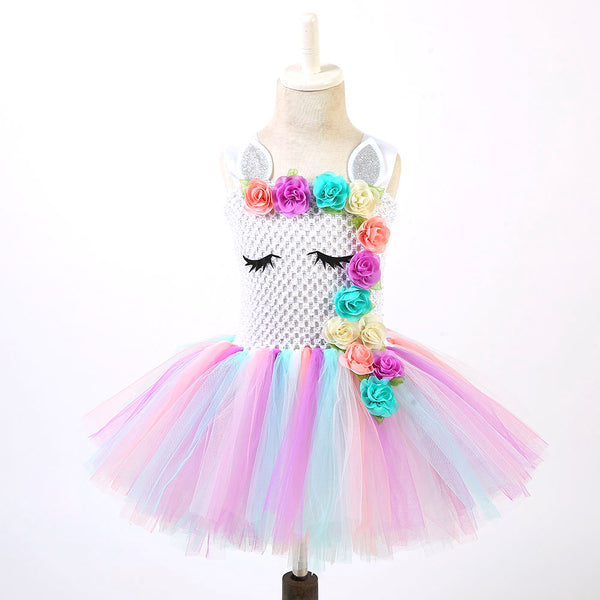 Sliver Pastel Girl Unicorn Birthday Party Tutu Dress With Matching Hea ...