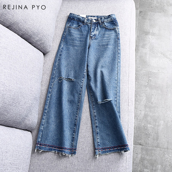 REJINAPYO 2019 Spring New Arrival Women Denim Holes Jean Pant Loose Wi ...