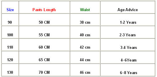 Chinese Kids Clothing Size Chart