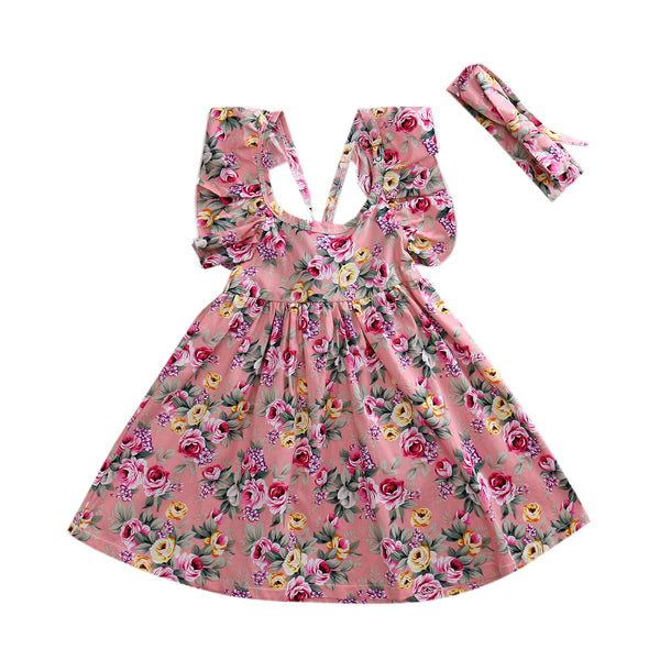 Girls Kids Flower Butterfly sleeves Tutu Dress Cotton Backless Clothin ...