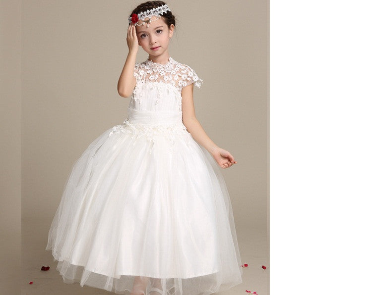 Elegant Long Wedding Dress for Flower Girls Solid White Princess Child ...