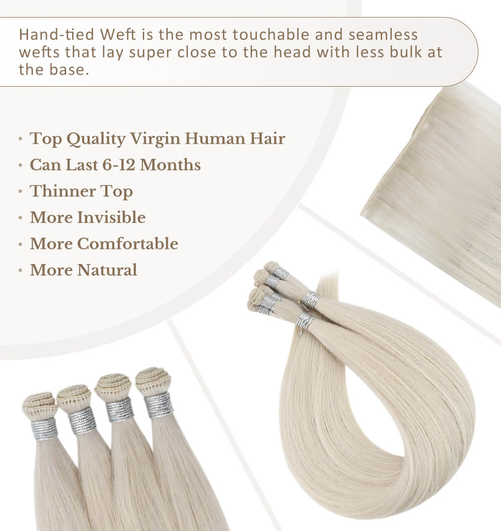 virgin hand tied weft top quality human hair