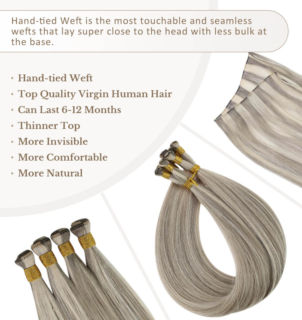 virgin hand tied weft top quality human hair