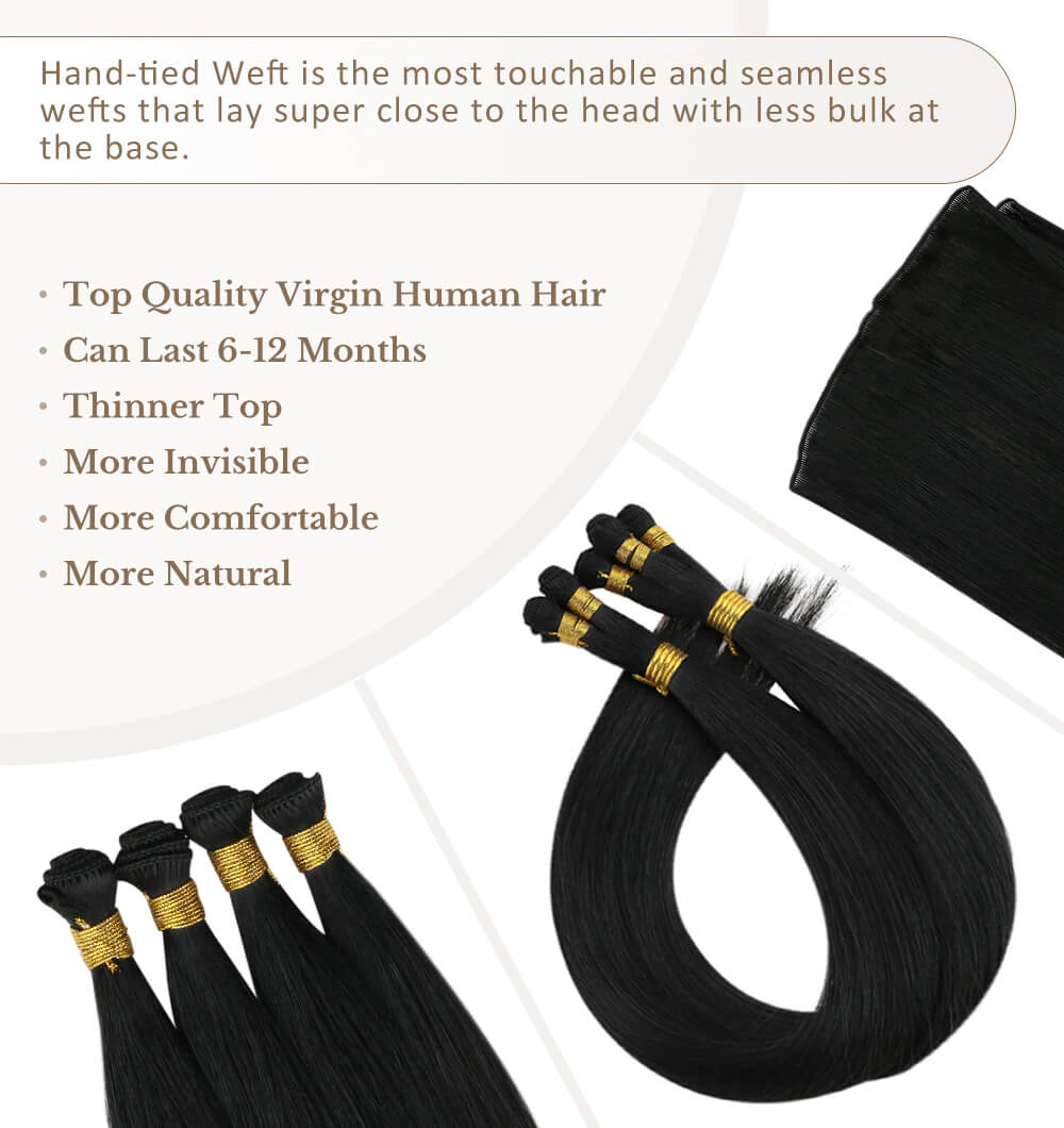 virgin hand tied weft top quality human hair