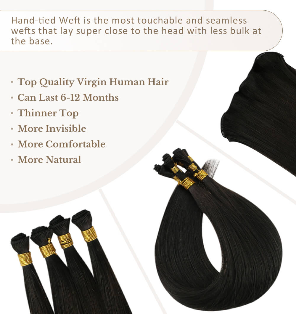 virgin hand tied weft top quality human hair